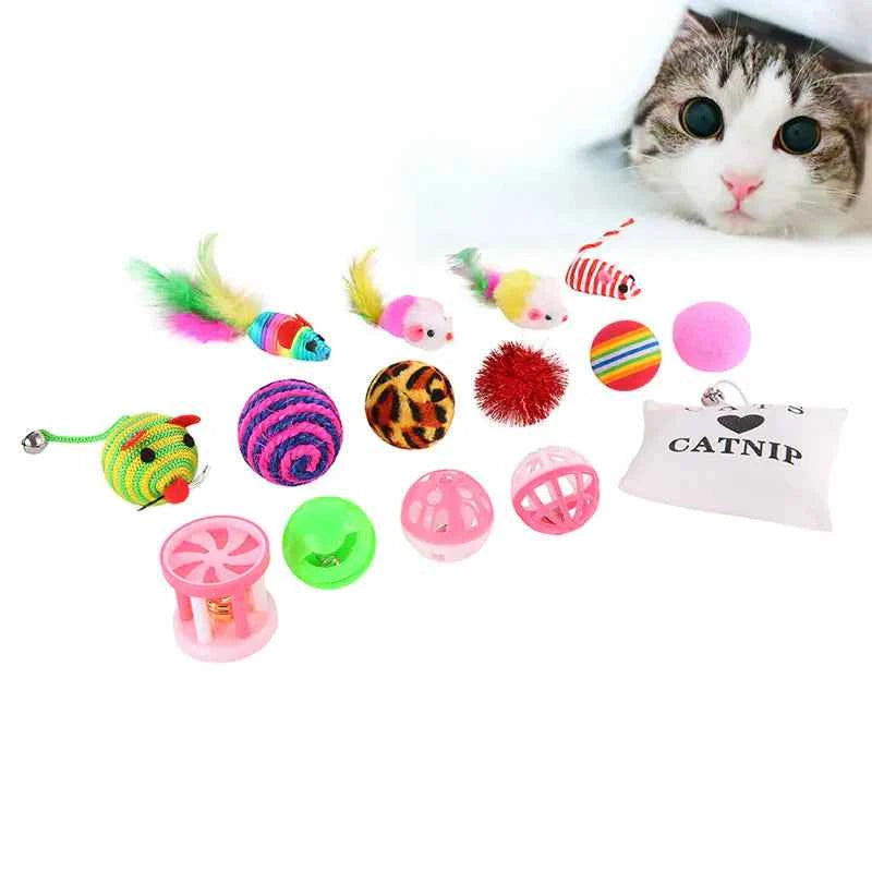 Cat Toy Set with Teaser Wand and 16 Fun Items
