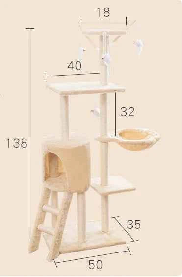 Medium Sisal Cat Tree with Five Platforms and Scratching Post