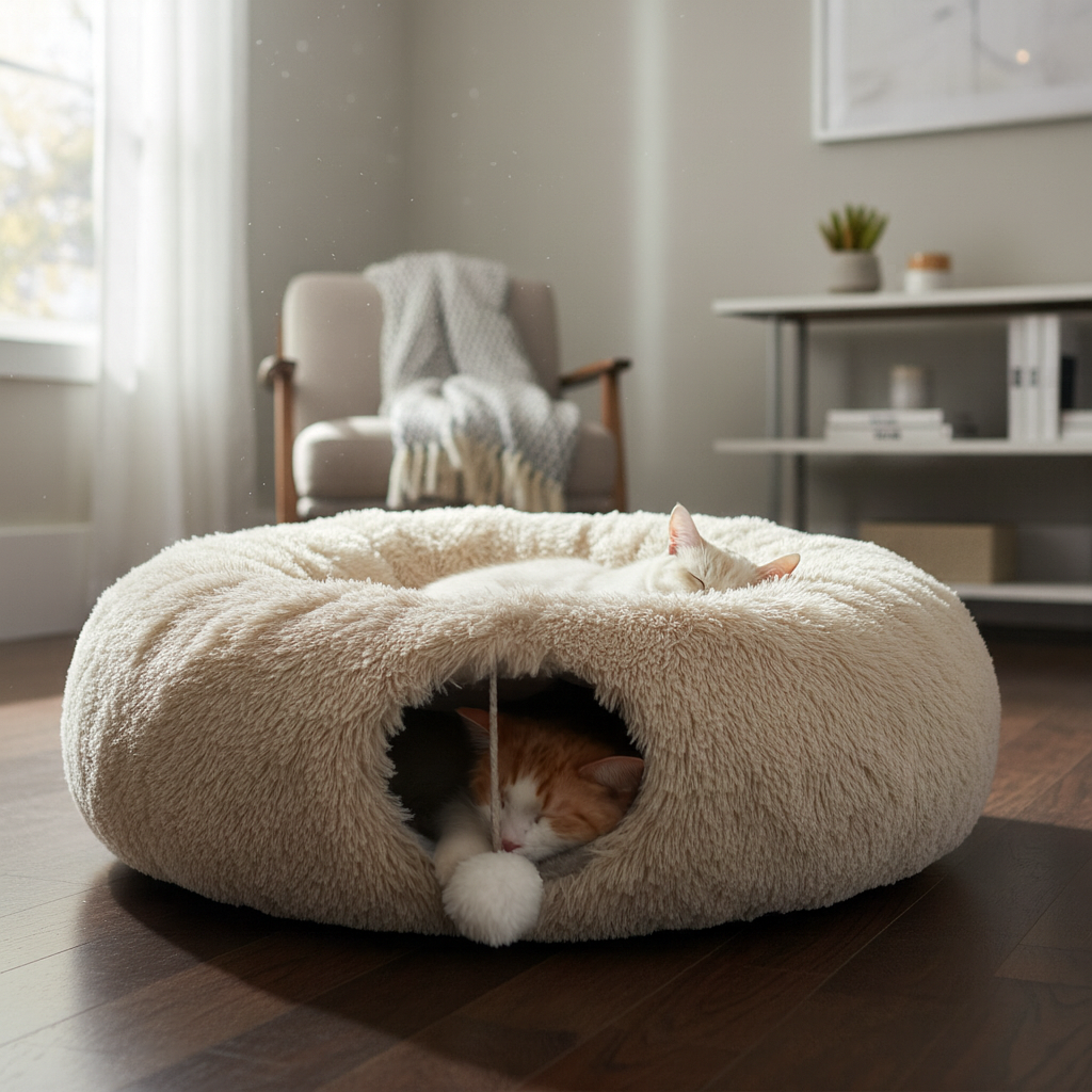 3-in-1 Luxury Plush Cat Bed – Soft Calming Cat Cave for Sleeping & Playing
