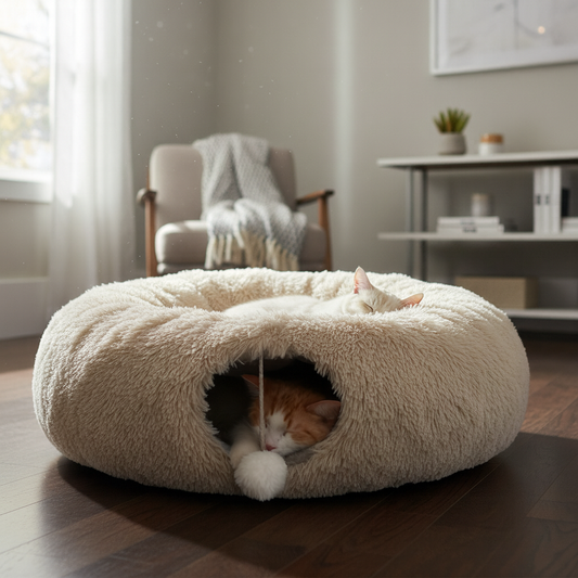 3-in-1 Luxury Plush Cat Bed – Soft Calming Cat Cave for Sleeping & Playing