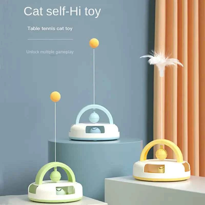 Cat Toy Turntable with Feather Teaser and Ball