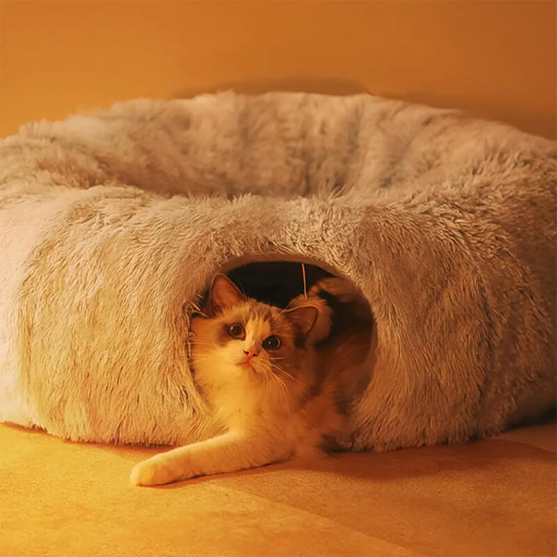 Multifunctional Plush Cat Bed with Tunnel and Peephole